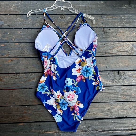 CUPSHE BLUE ONE PIECE FLORAL SWIMSUIT  SIZE XXL   NEW - Picture 7 of 10